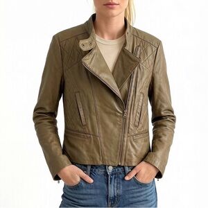 Ann Taylor Olive Leather Jacket, Size S